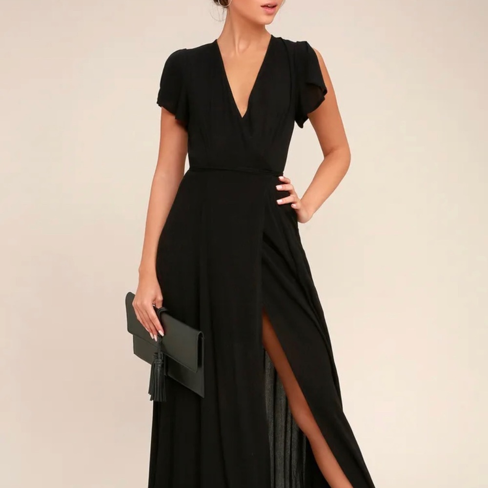 Lulu’s Heart of Marigold Black Wrap Maxi Dress
